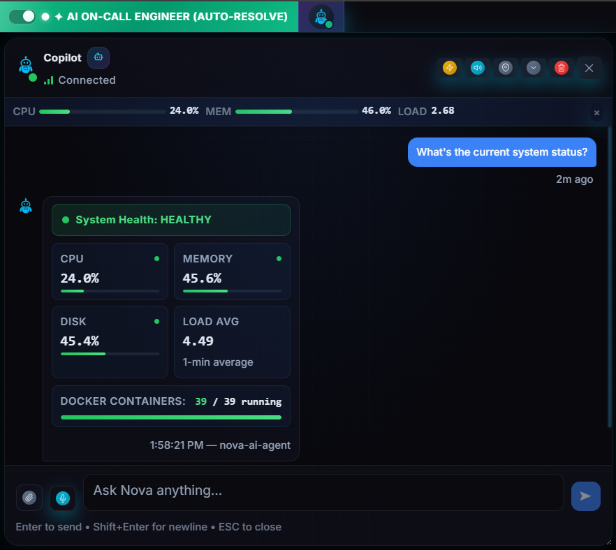 Incident management command center: severity triage, incident roles, response timeline, and AI-assisted diagnosis across AWS, GCP, Azure, Linux, and Windows